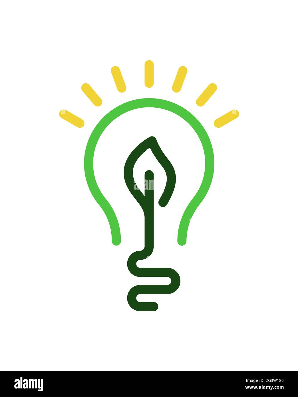 Elektrische Glühlampe mit Pflanzenblatt-Symbol. Modernes Flachliniensymbol auf isoliertem weißem Hintergrund für umweltfreundliche Technologie oder sauberes Energiekonzept. Stock Vektor