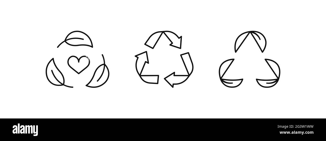 Grünes Recycling-Symbol auf weißem Hintergrund gesetzt. Moderne Flachlinien-Symbolsammlung für Abfallrecycling oder umweltfreundliches Abfallkreislaufkonzept. Stock Vektor