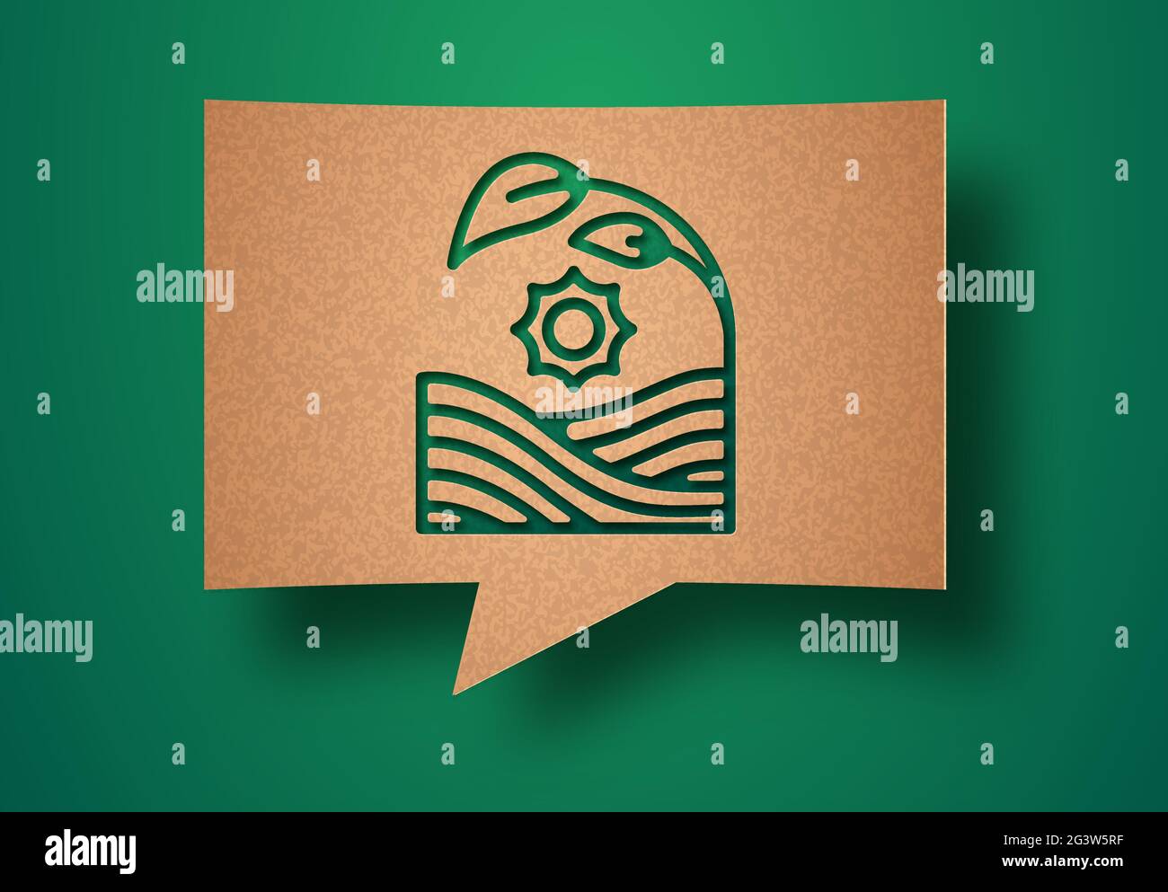 Umweltfreundliche Landwirtschaft Papierschnitt Illustration mit Farm Feld und Pflanzen Blatt Ernte. Bio-Lebensmittelproduktion oder Umweltkonzept. 3d-Ausschnitt in recy Stock Vektor