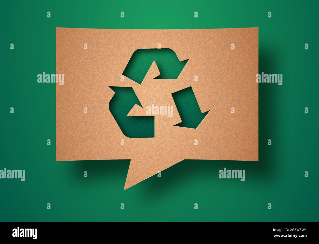 Downcycle papercut Illustration, recyceln Pfeil Zeichen. Umweltfreundliches Downcycling-Symbol, Null-Abfall-Konzept. 3D-Ausschnitt in recyceltem Chat-Bubble-Papier zurück Stock Vektor