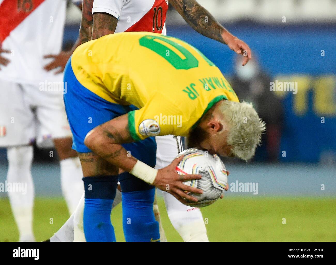 Rio de Janeiro-Brasilien 17. Juni 2021, brasilianischer Teamplayer Neymar Jr, während eines Spiels gegen das peruanische Team, gültig für die zweite Runde der Copa America m im Nilton Santos Stadion Stockfoto