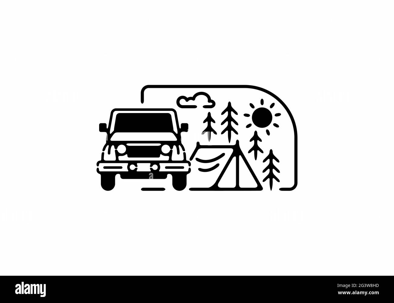 Schwarze Linie Kunst Illustration von Campingwagen-Design Stock Vektor