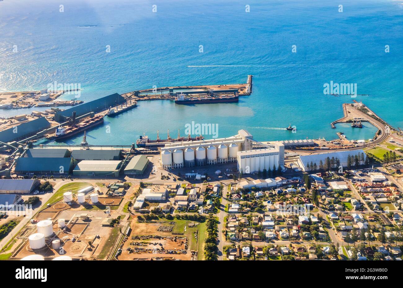 Luftaufnahme eines Hafens in Geraldton, Australien Stockfoto
