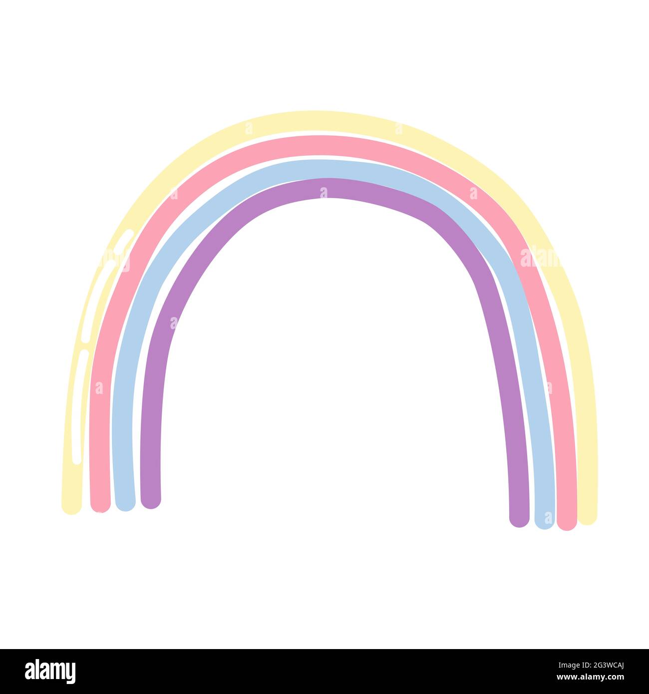 Farbenfroher Regenbogen im flachen Cartoon-Stil auf weißem Hintergrund isoliert. Modernes Doodle-Muster mit Cartoon-Regenbogen. Niedliches Babymotiv. Witziger Vektor Stock Vektor