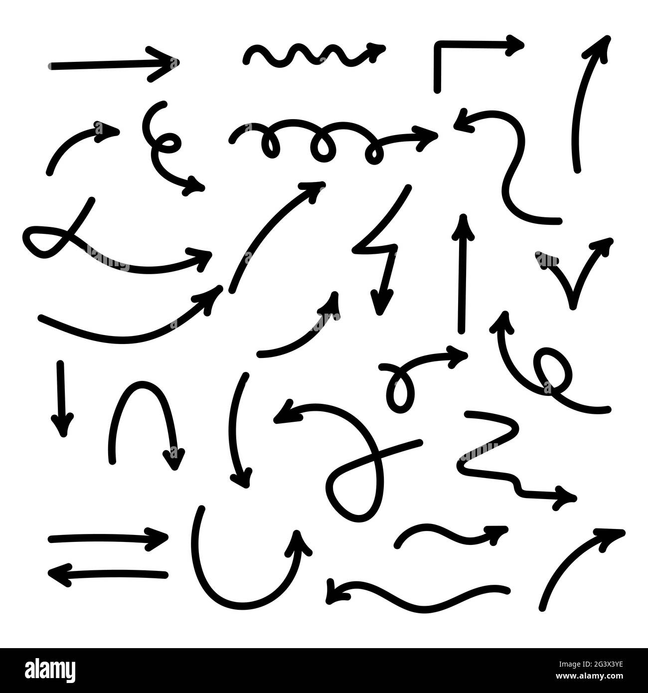 Satz handgezeichneter Pfeile. Sammlung von schwarzen Pfeil Skizze handgemachte Doodle. Vektorgrafik Stock Vektor