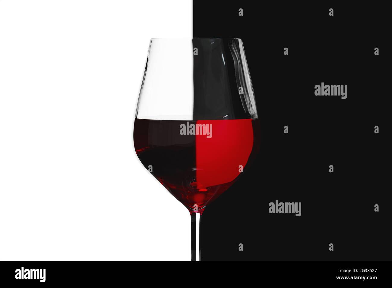 Rotwein Weinglas Lichtbrechung Stockfoto