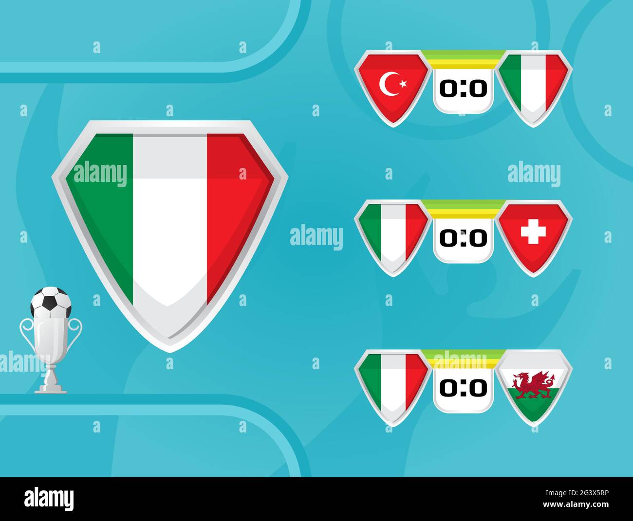 Zeitplan der Fußball-Nationalmannschaft von Italien Vektor. Das Ergebnis  der Fußballspiele in der Europameisterschaft 2020. Schilde mit der Flagge  der Türkei Stock-Vektorgrafik - Alamy