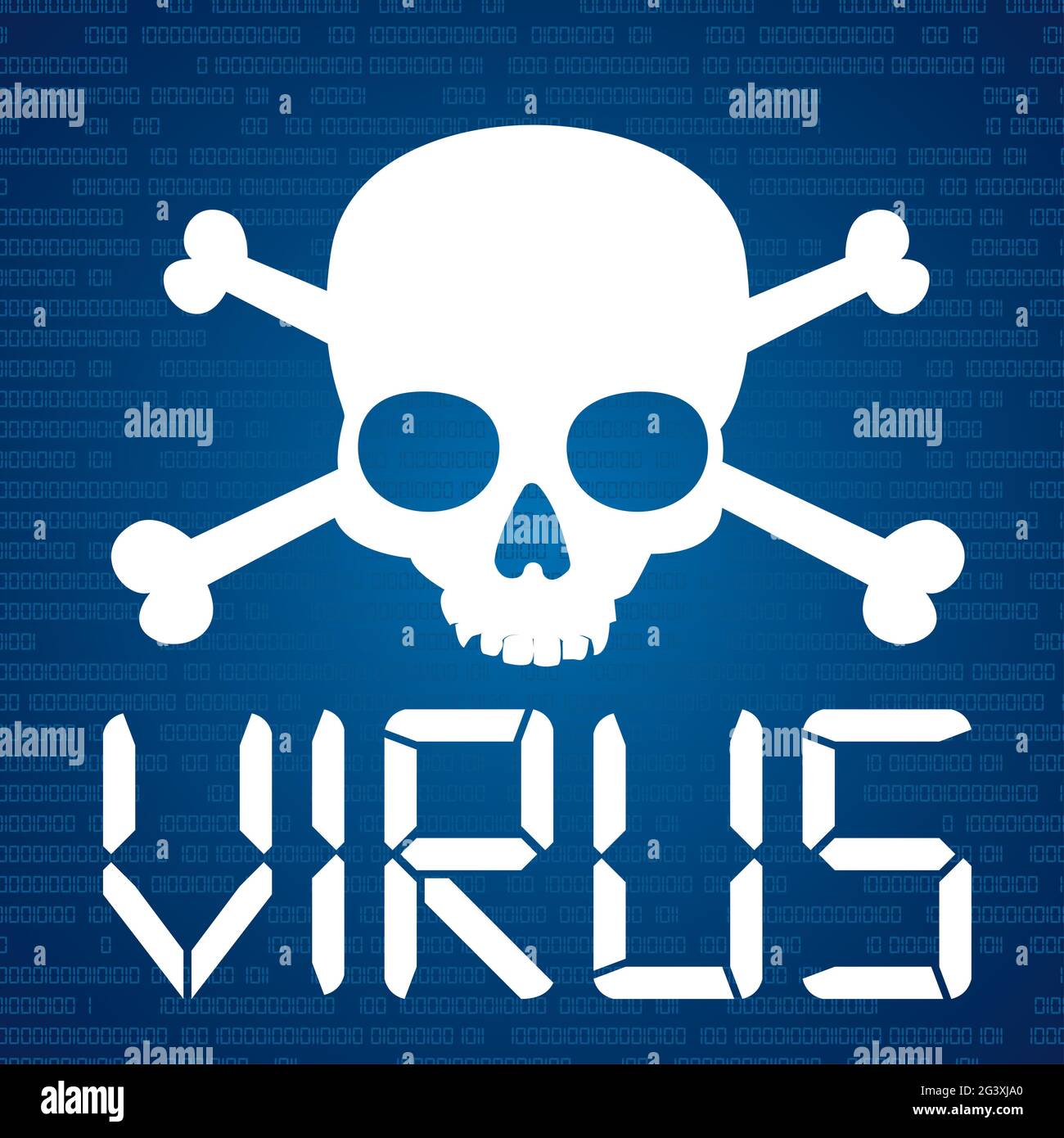 Blue Data Virus Skull Stockfoto