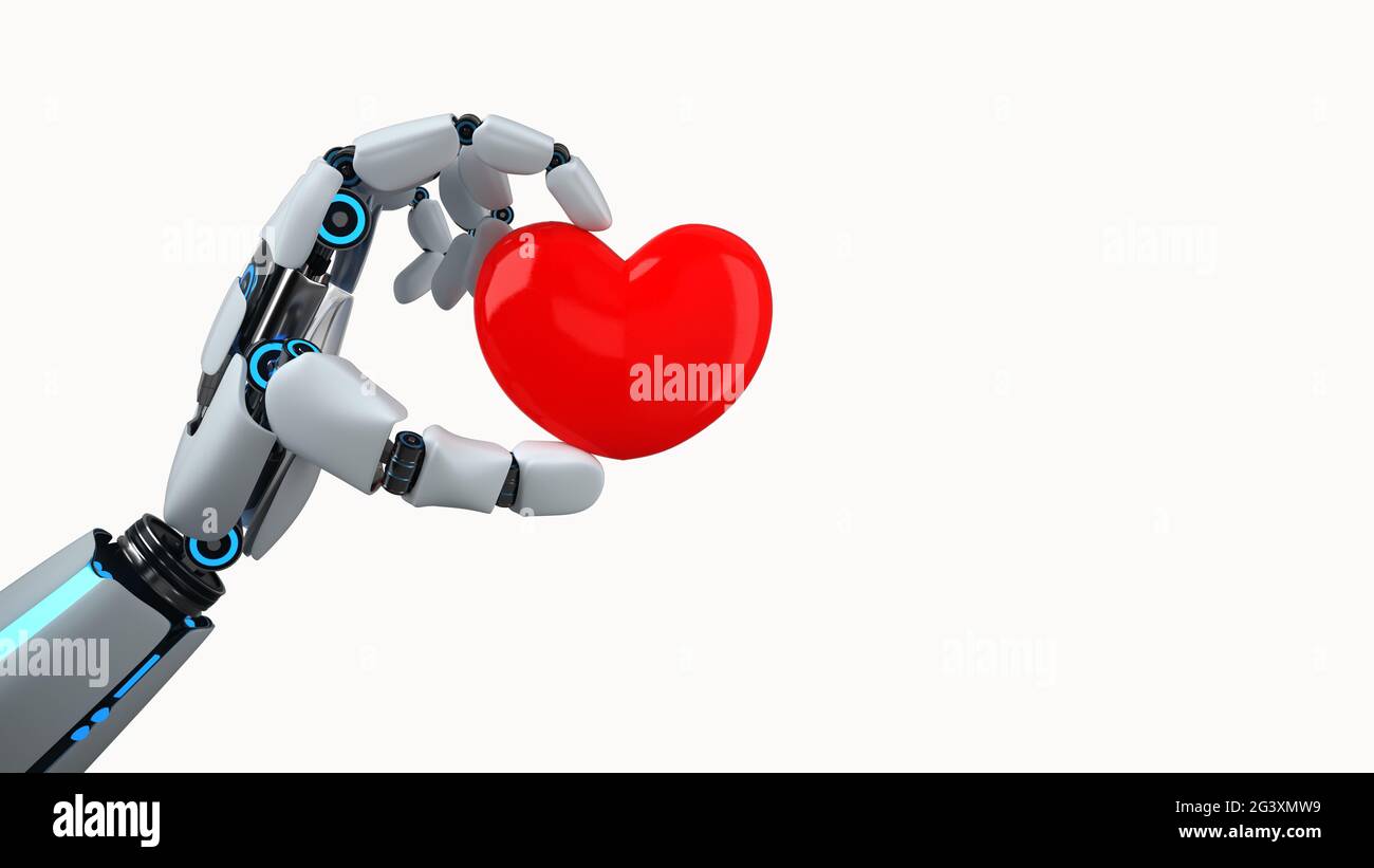 Humanoider Roboter Hand Herz Stockfoto