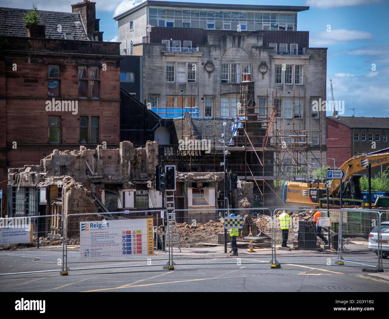 Glasgow, Schottland, Großbritannien. 17. Juni 2021: Die Bar des Old College wird aufgrund eines Brandes abgerissen. Stockfoto