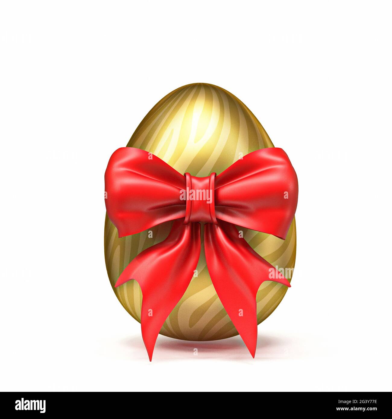 Goldenes Ei mit roter Schleife 3D Stockfoto