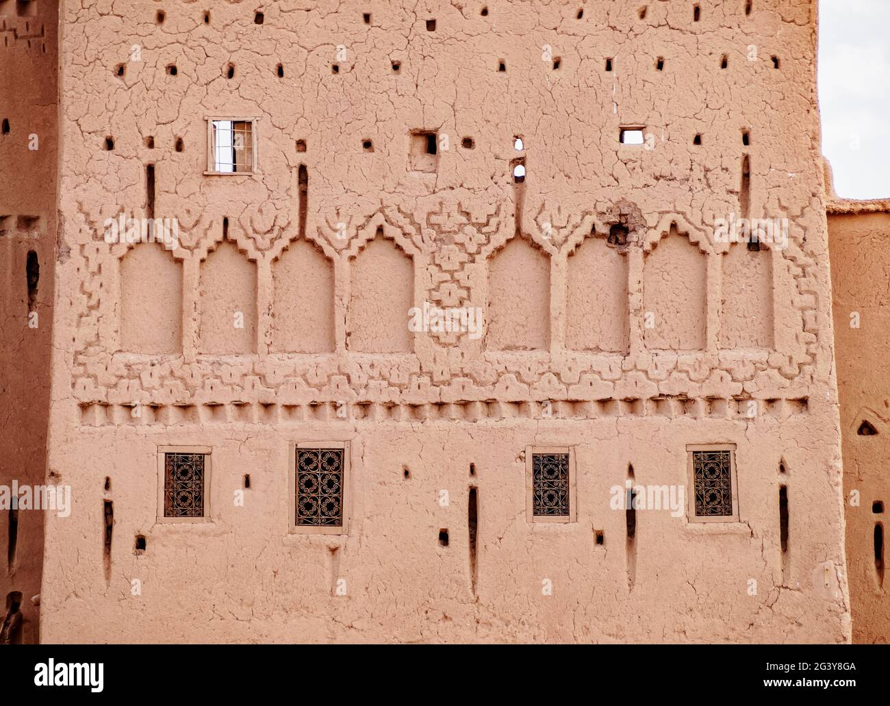 Kasbah Taourirt, Detailansicht, Ouarzazate, Draa-Tafilalet Region, Marokko Stockfoto