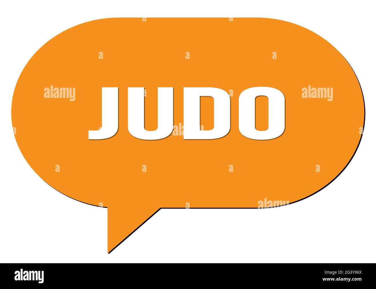 JUDO-Text in einem orangefarbenen Sprechblasenstempel Stockfoto