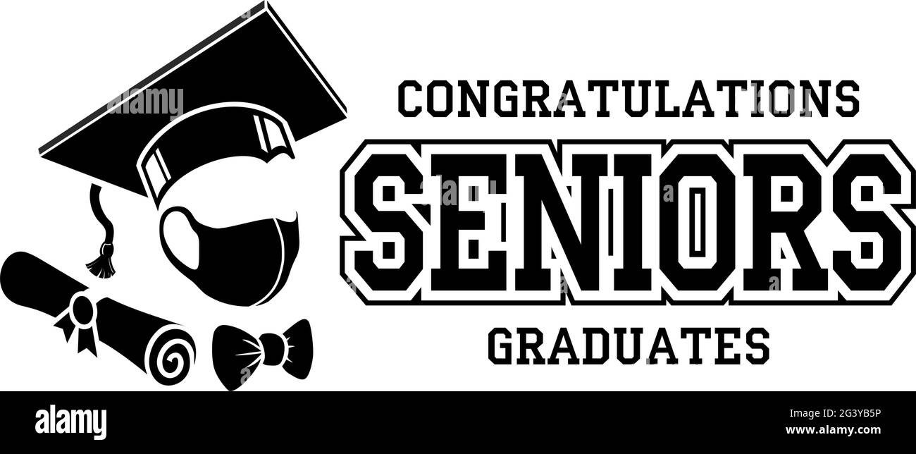 Abschlussklasse von 2021. Gratulation Virus überleben seniors.Text für Design, Grüße, T-Shirts, Party, High School oder College-Absolventen. Vecto Stock Vektor