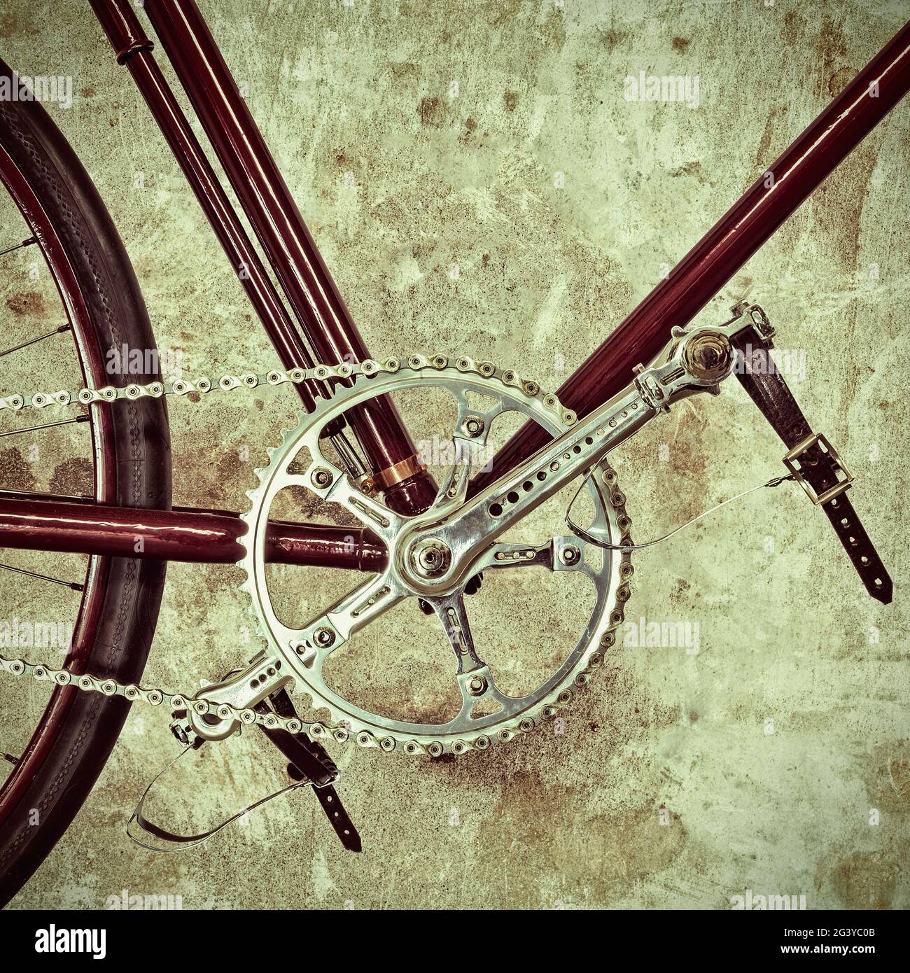 Retro-Stil Bild eines Teils eines alten Fahrrads mit Schaltgetriebe Stockfoto