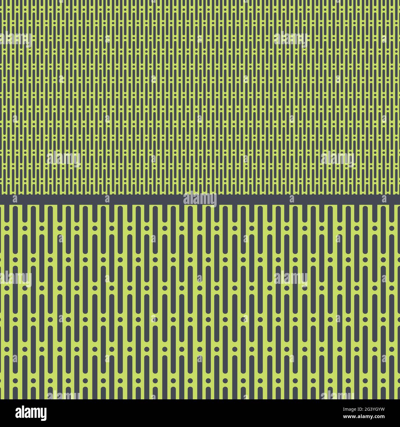 Nahtloses Abstraktes Einfaches Organisches Muster. Skalierbares Linienmuster Im Liquid Style. Set aus 2 verschiedenen Mustern im Liquid Style. Neongrüner Hintergrund und Stock Vektor