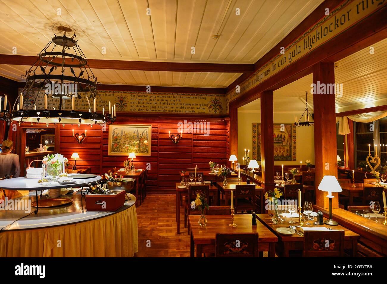 Gemütliches Restaurant im Hotel Tällbergsgården, Tällberg, Dalarna, Schweden Stockfoto