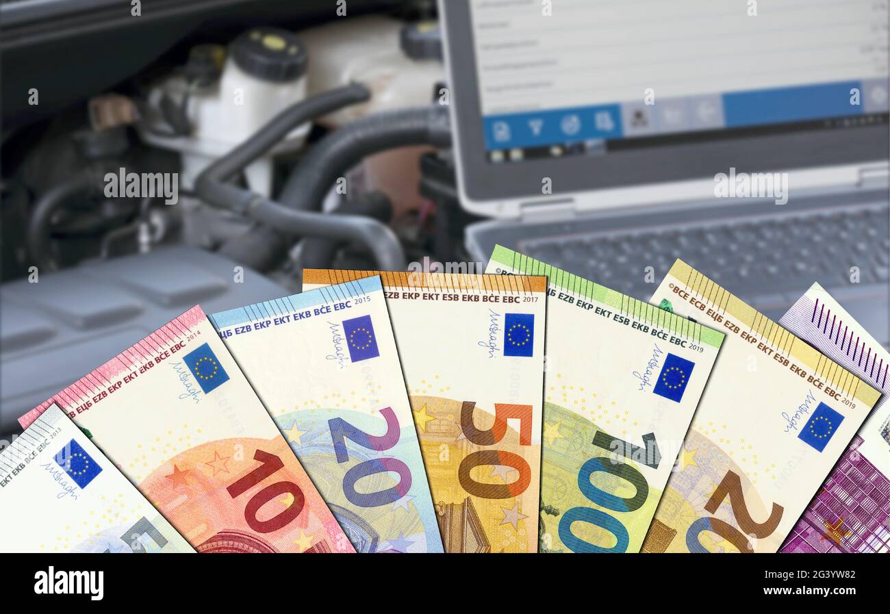 Auto, Werkstatt & Kosten Stockfoto
