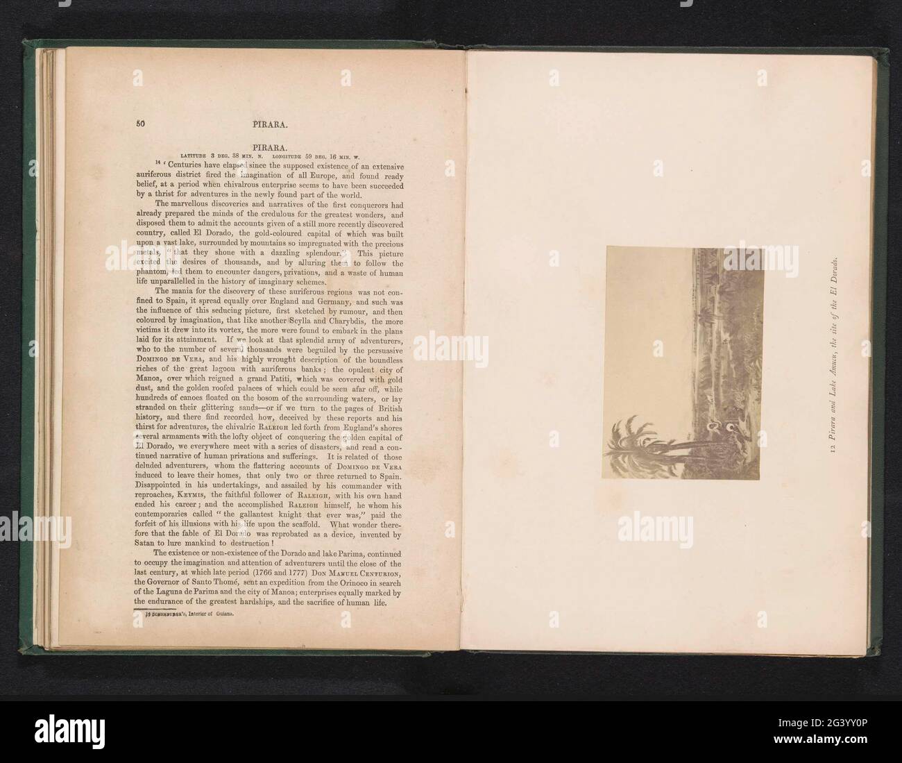 Fotoproduktion einer Zeichnung des Lake Amucu, des sogenannten El Dorado; Pirara und des Lake Amucu, der Stätte des El Dorado. . Stockfoto