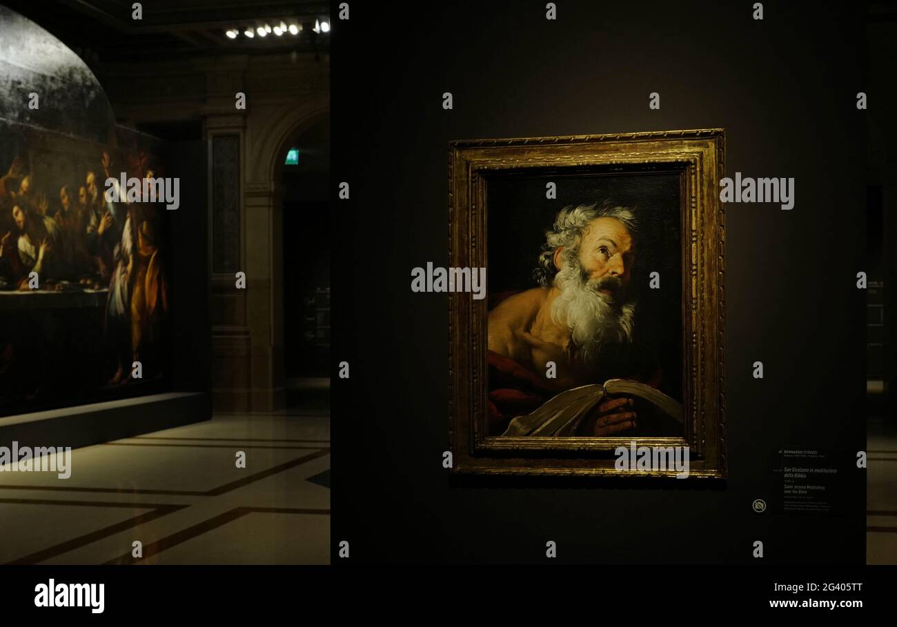 Italienische Gemäldeausstellung von Caravaggio und seinen Erben, im Museum Le Gallerie d'Italia in Mailand. 2018. Stockfoto
