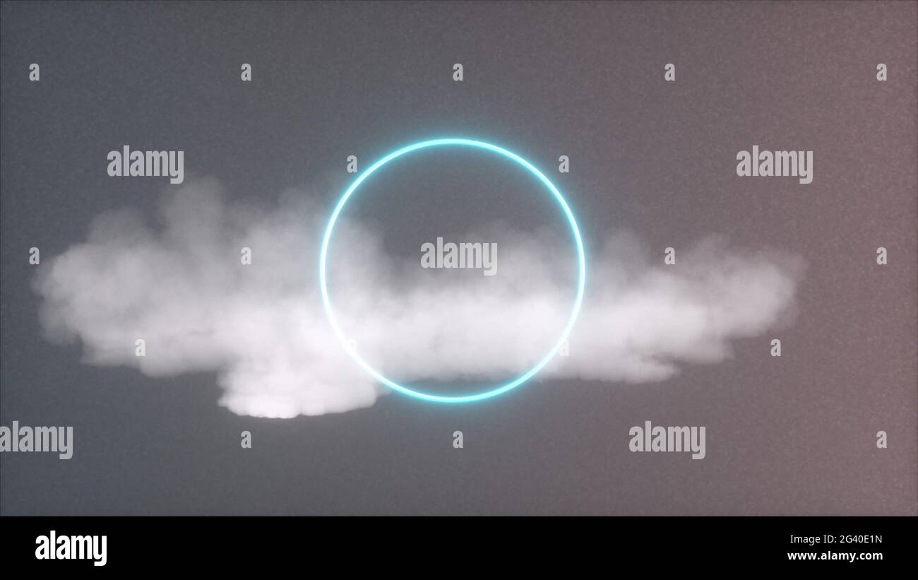 Coud und Neonringe und Rauschen Hintergrund, Computer generiert. 3d-Rendering abstrakter Himmel Stockfoto