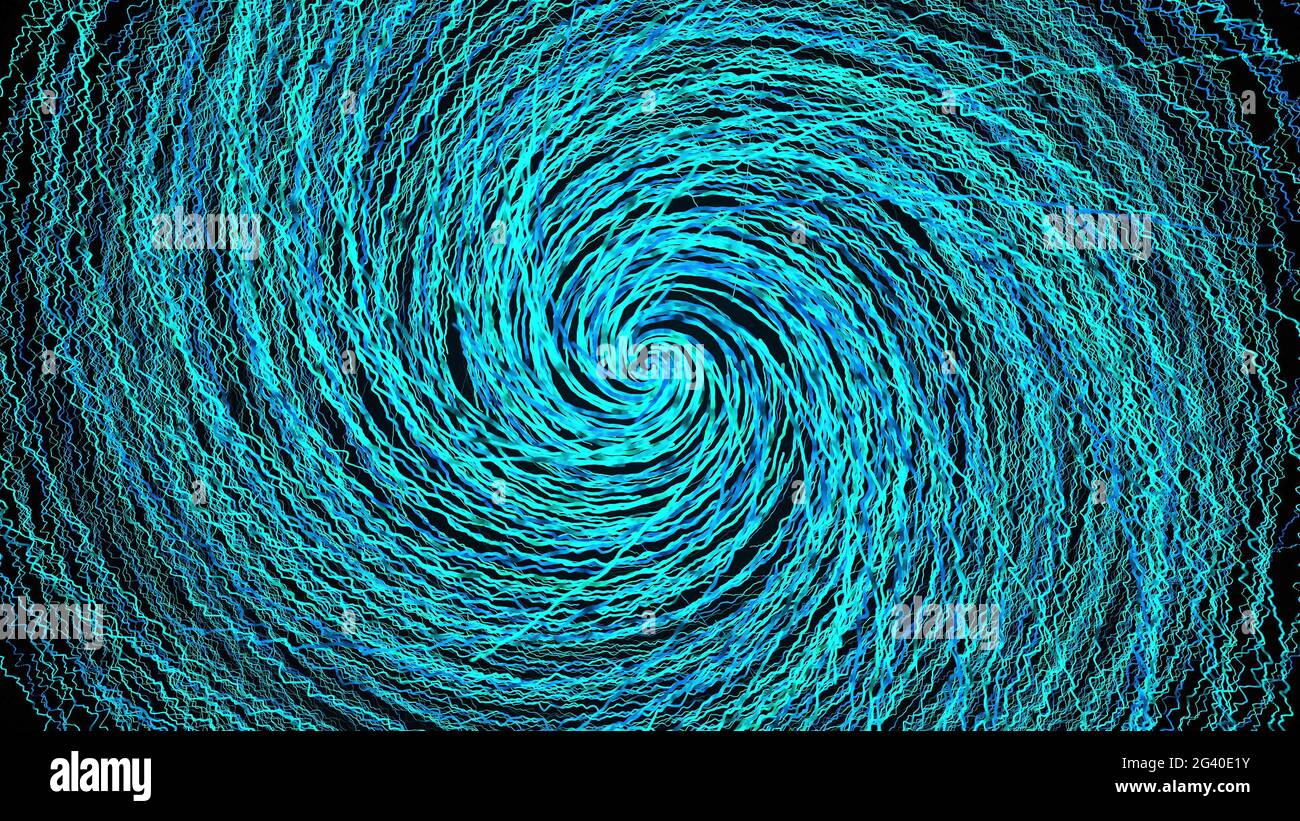 Verdrehung zufälliger Linien, computergeneriert. 3d-Rendering eines abstrakten spiralförmigen Hintergrunds. Stockfoto