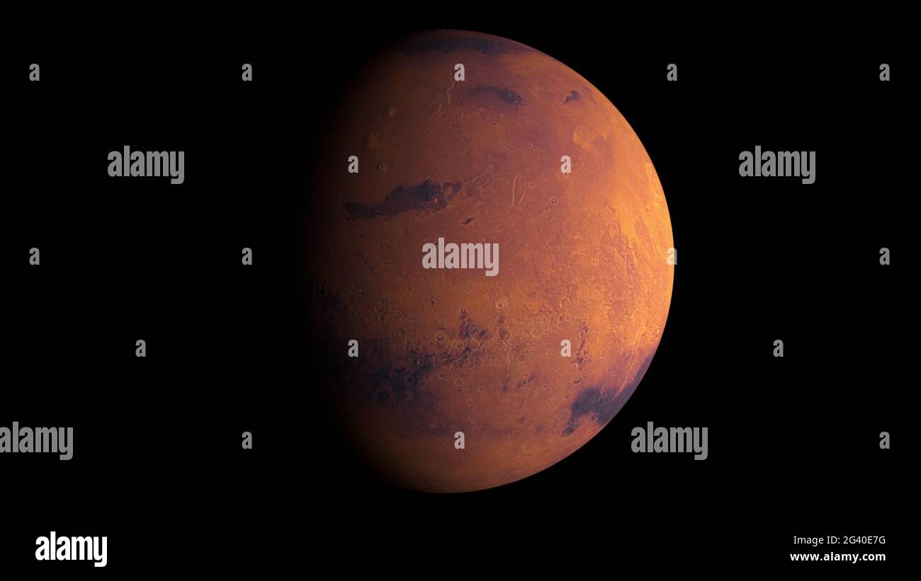 Planet Mars mit Glanz, computergeneriert. 3d-Wiedergabe eines realistischen kosmischen Hintergrunds. Elemente dieses Bildes werden von dargestellt Stockfoto