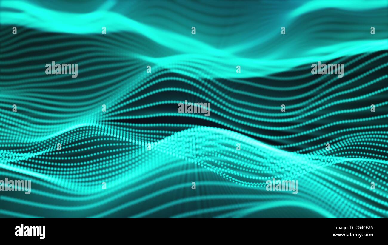 Computer Daten generiert eine große Welle der Teilchen. Farbe gestreift Wirkung. 3D-Rendering eines futuristischen Neon leuchtenden Oberfläche Stockfoto