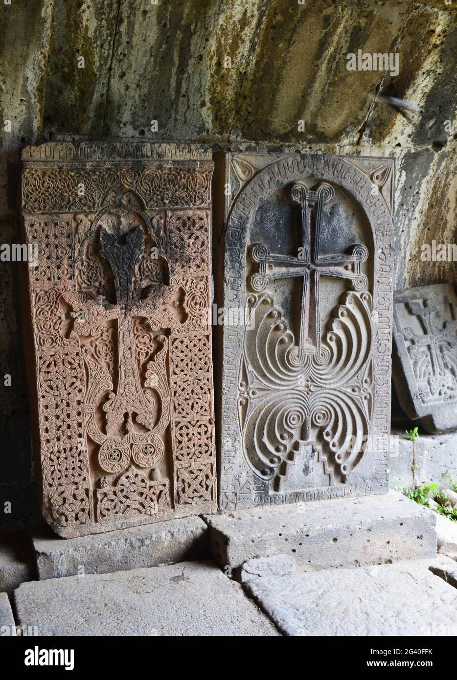 Alte Khachkars im Haghpat-Kloster. Lori, Armenien Stockfoto