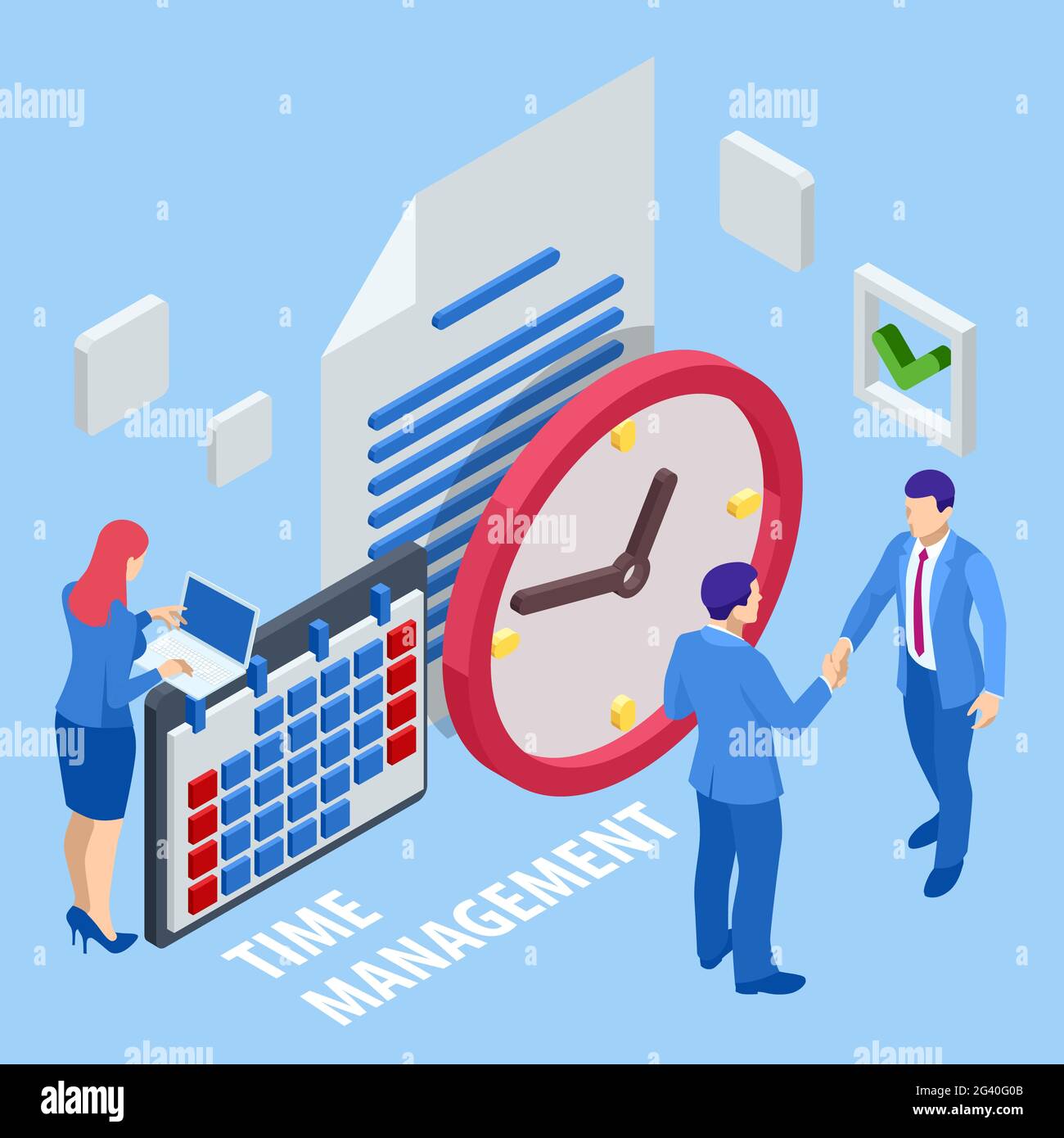 Isometrisches Zeitmanagement-Konzept. Planen von Schulungsaktivitäten Planen Sie Kontrollpunkte. Event-Management, Business-Management, E-Commerce, Zeit Stock Vektor