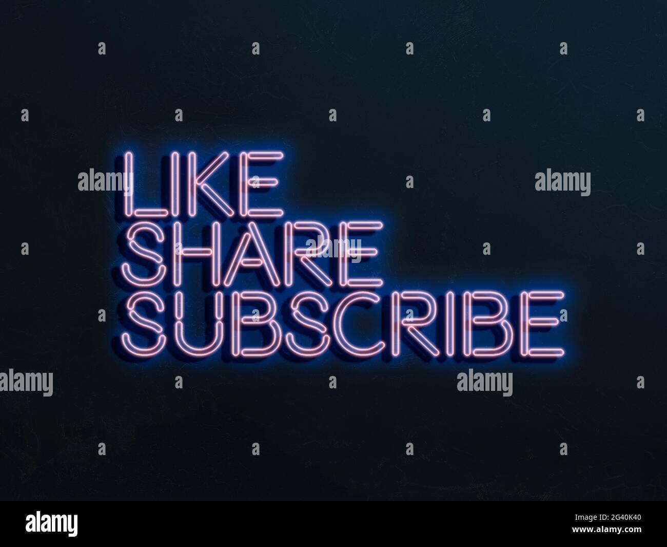 Wie teilen und abonnieren Neon-Zeichen an der Wand, Konzept der Online-Medien-Trends Stockfoto
