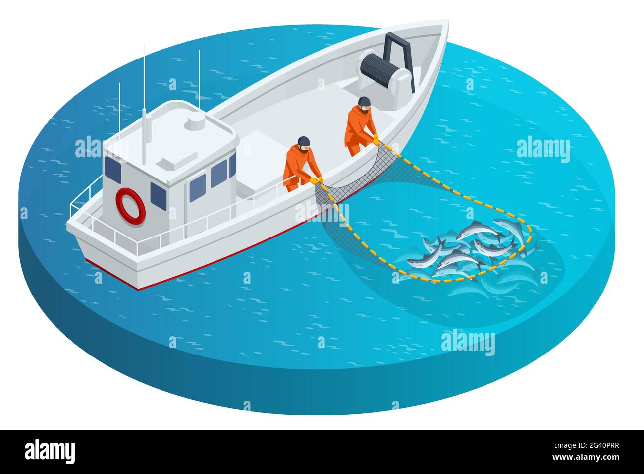 Angeln Boot Illustration mit Fischer Jagd Fisch mit Schiff zum