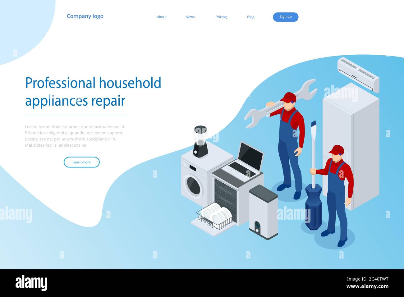 Isometrische Haushaltsgeräte Reparaturkonzept. Reparatur-Support-Service Stock Vektor
