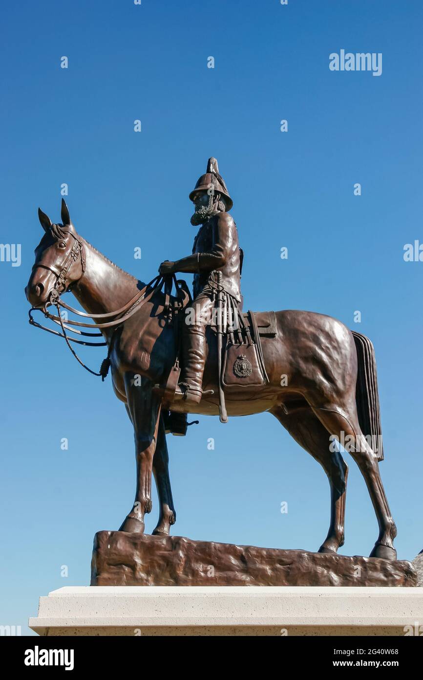 Statue von James Macleod vor Fort Calgary Stockfoto