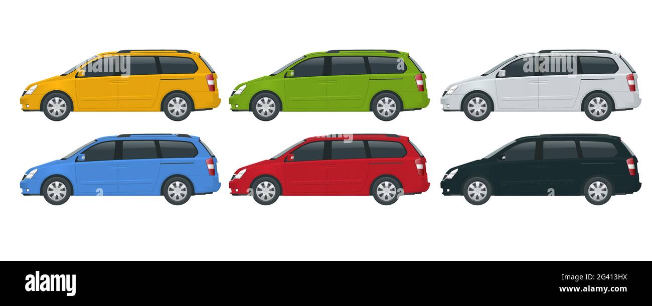 Minivan Car Vektor-Vorlage auf weißem Hintergrund. Kompakter Crossover, SUV, 5-türiger Kleinbus. Ansichtsseite Stock Vektor