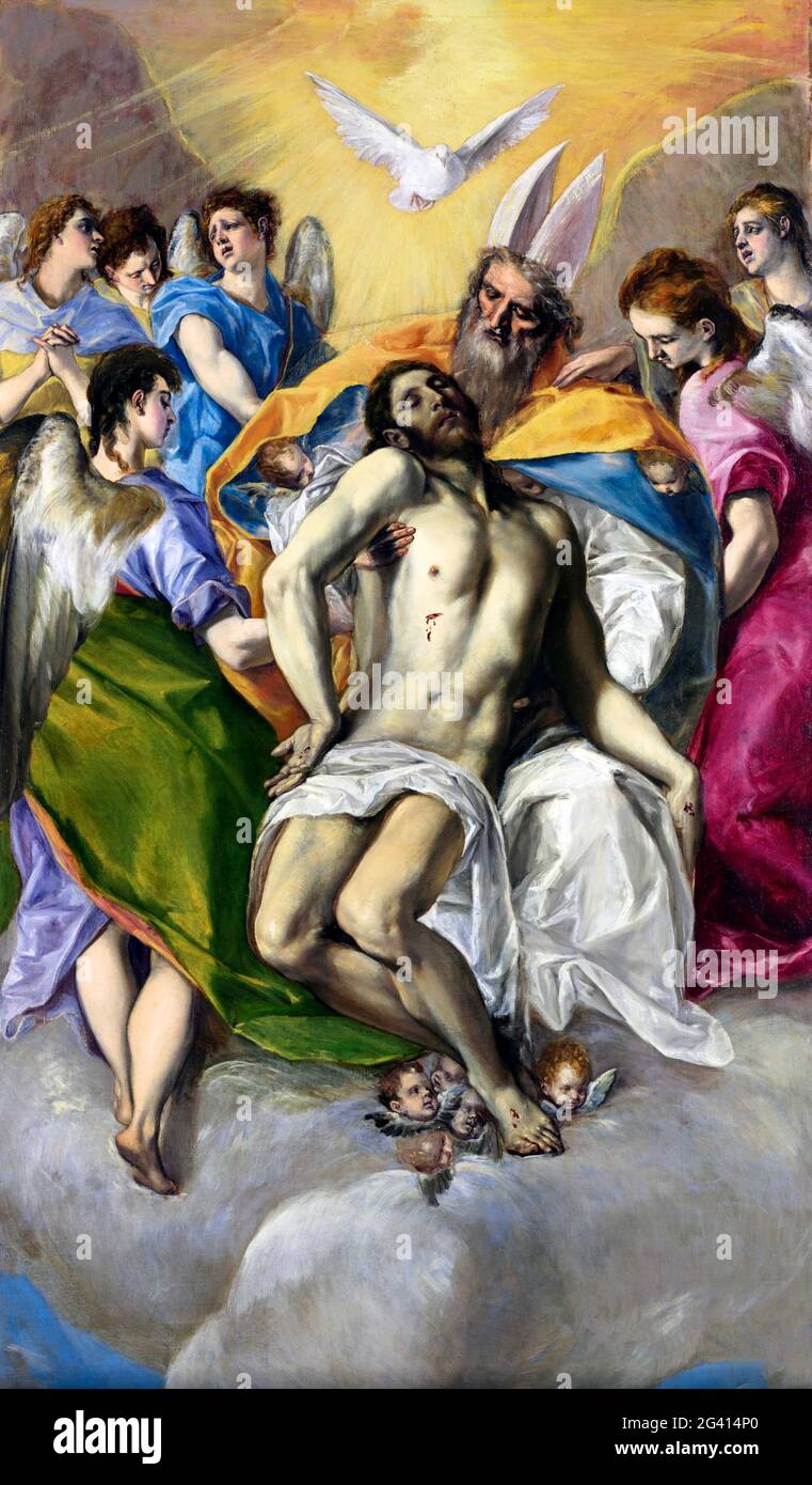 Die Heilige Dreifaltigkeit von El Greco (Domenikos Theotokopoulos, 1541-1614), Öl auf Leinwand, c.. 1577-79 Stockfoto