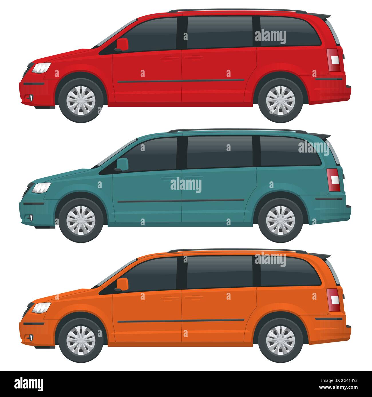 Vektor-Vorlage für Personenkraftwagen oder Minivan-Fahrzeuge auf weißem Hintergrund. Kompakter Crossover, SUV, 5-türiger Kleinbus. Ansichtsseite Stock Vektor