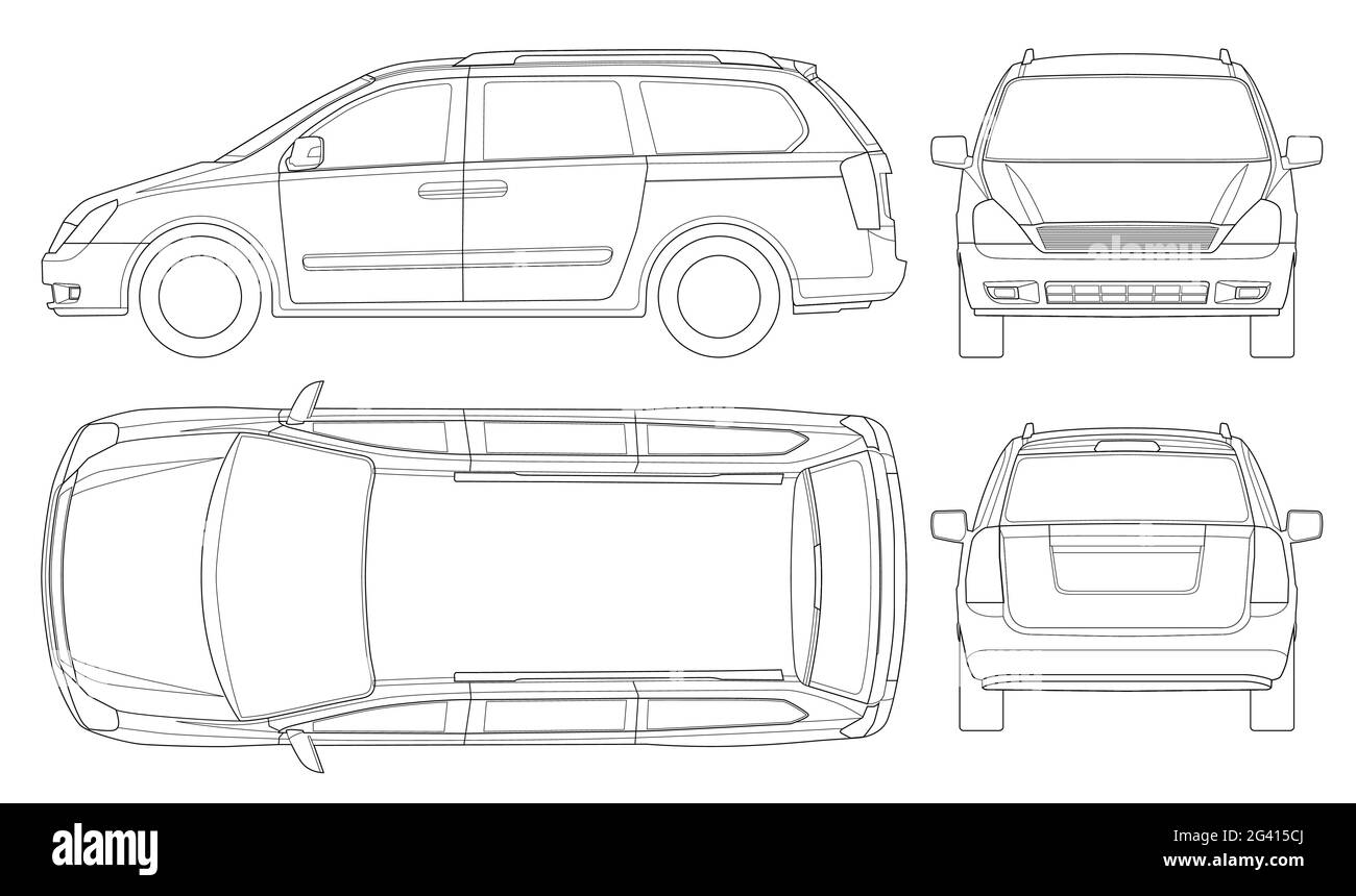 Minivan Car Vektor-Vorlage auf weißem Hintergrund. Kompakter Crossover, SUV, 5-türiger Kleinbus. Car Line. Stock Vektor