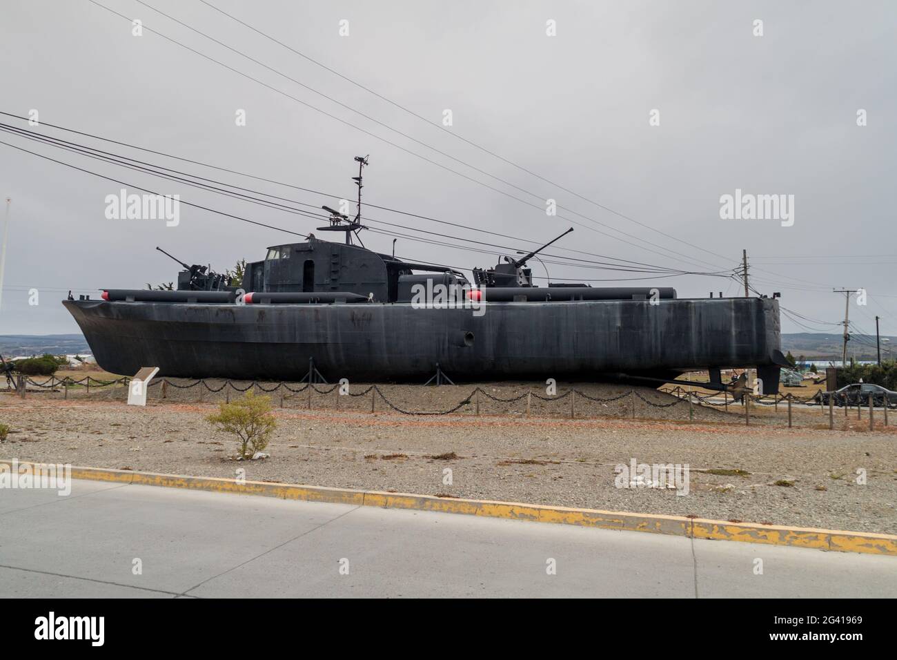 Militärschiff in Punta Arenas, Chile Stockfoto
