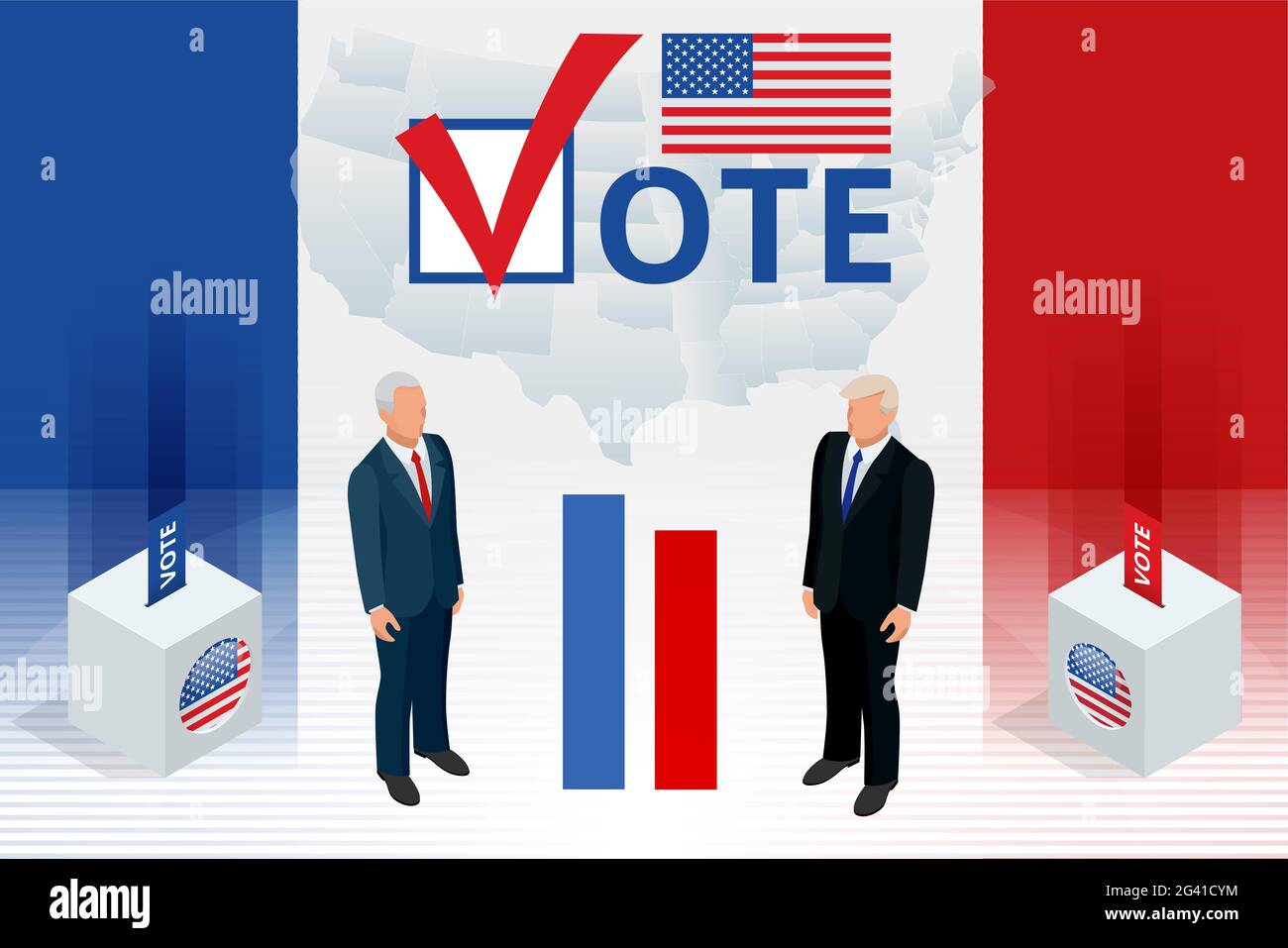 Wahltag. US-Debatte über die Wahl des Präsidenten 2020. Poster zur Wahl. Abstimmung 2020 in USA, Bannerdesign. Politischer Wahlkampf Stock Vektor