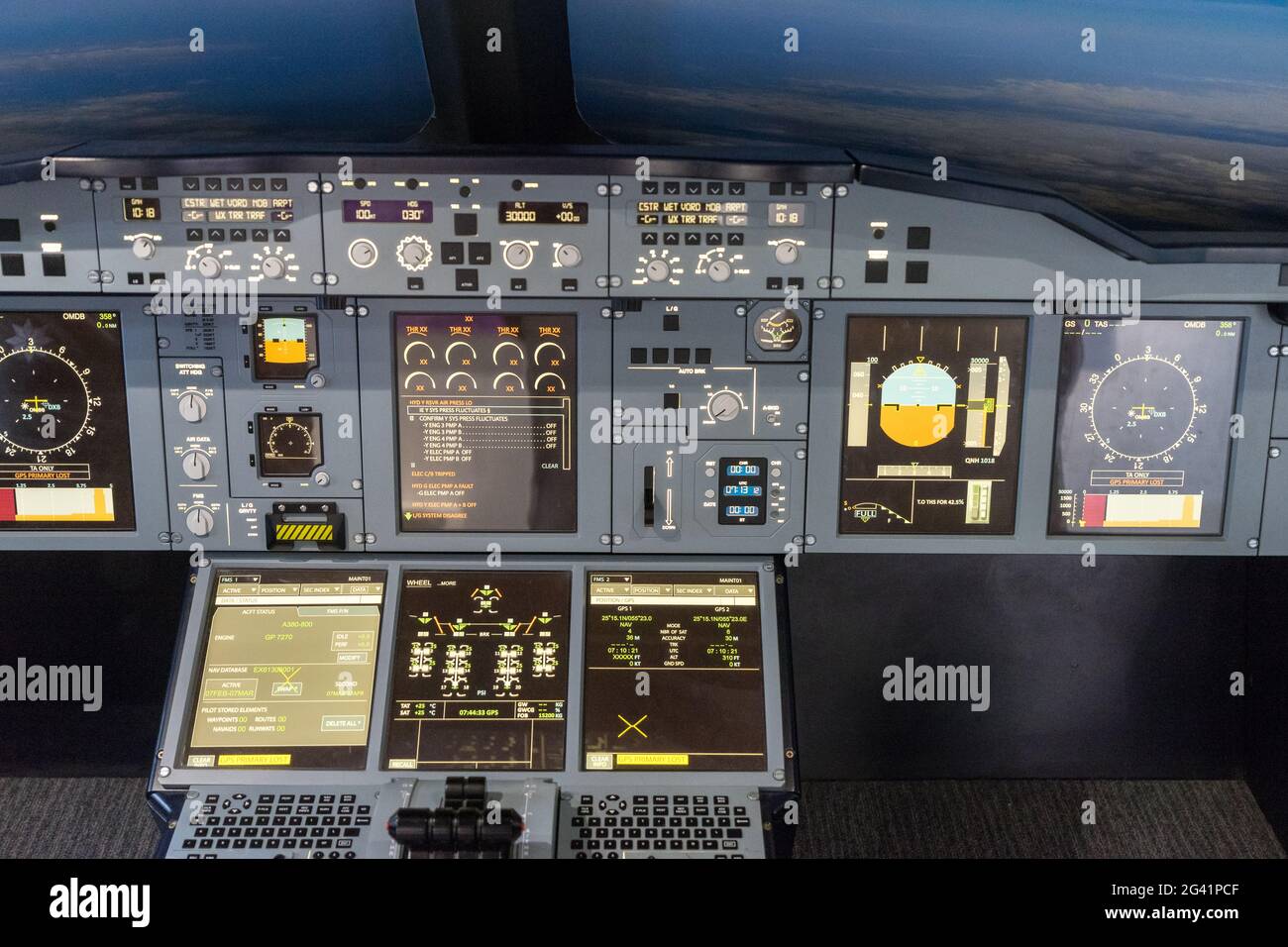 Flugsimulator Airbus A-380-800 Stockfoto