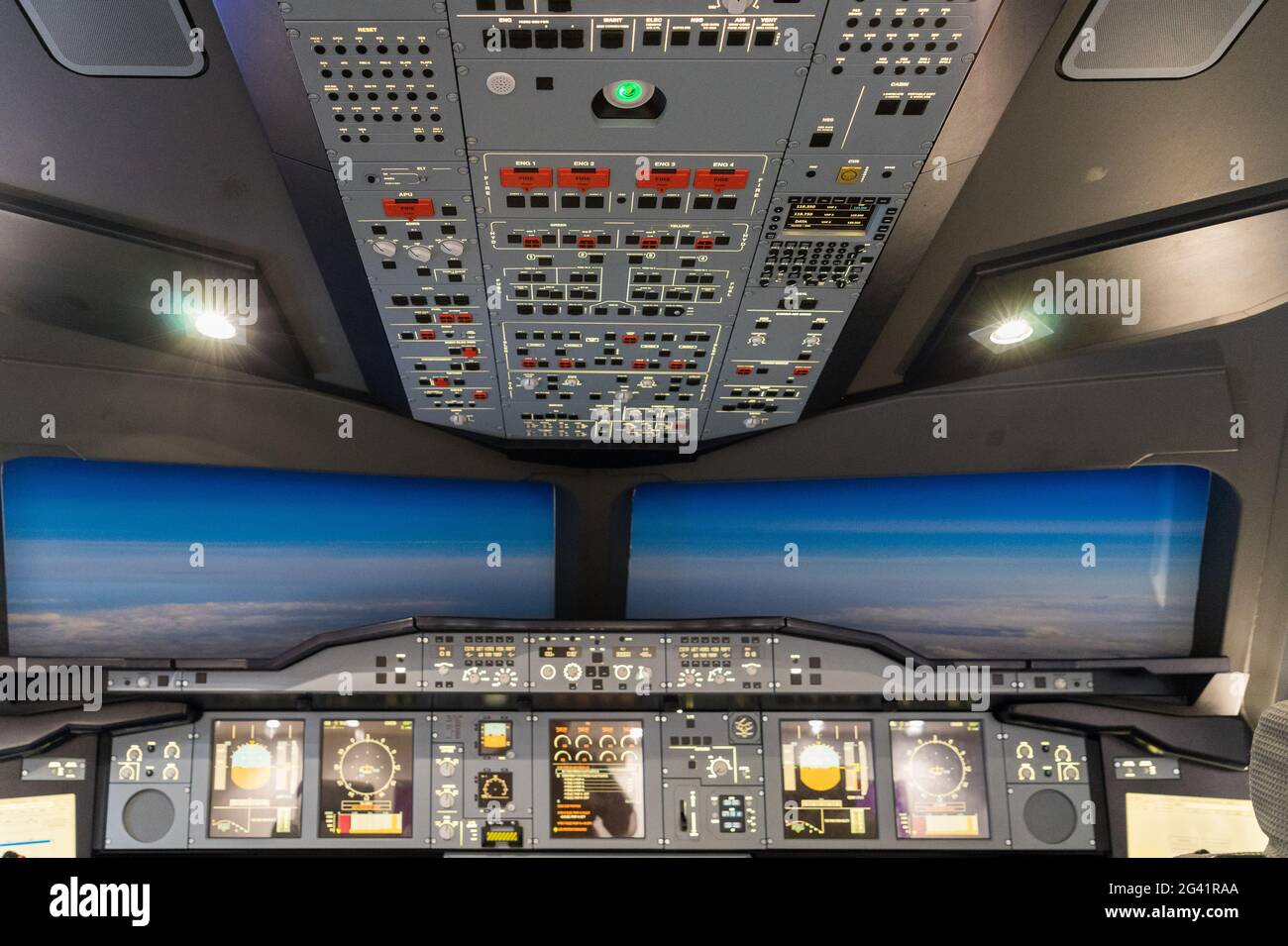 Flugsimulator Airbus A-380-800 Stockfoto