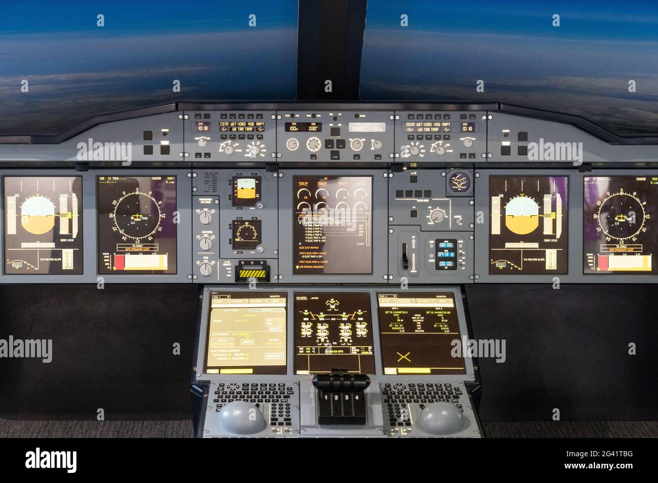 Flugsimulator Airbus A-380-800 Stockfoto