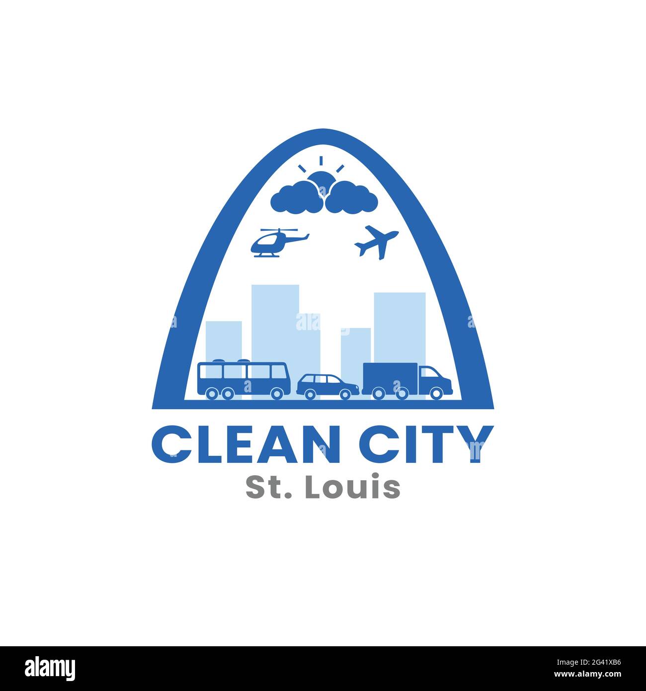 Downtown St. Louis Skyline für Clean City Logo Design Template. St. Louis ist die zweitgrößte Stadt in Missouri, USA Stock Vektor