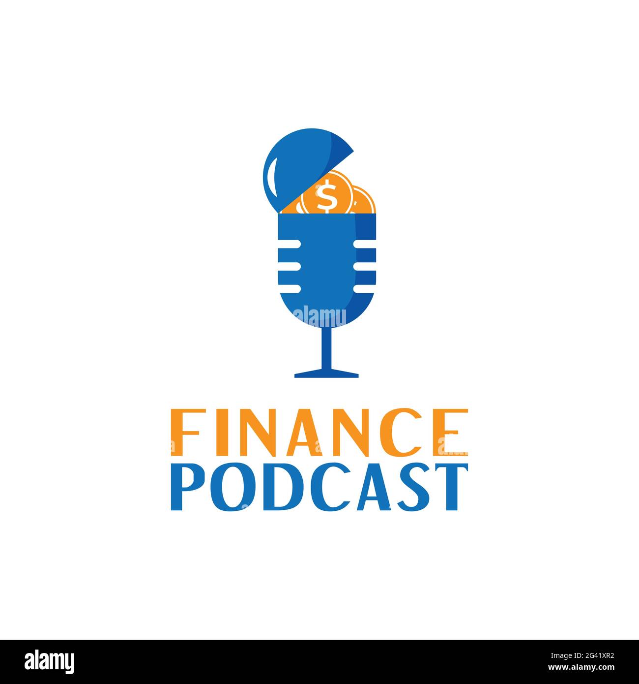 Münze und Mikrofon für die Finanzierung Bargeld Finanzgeld Podcast Broadcast Logo Design Stock Vektor