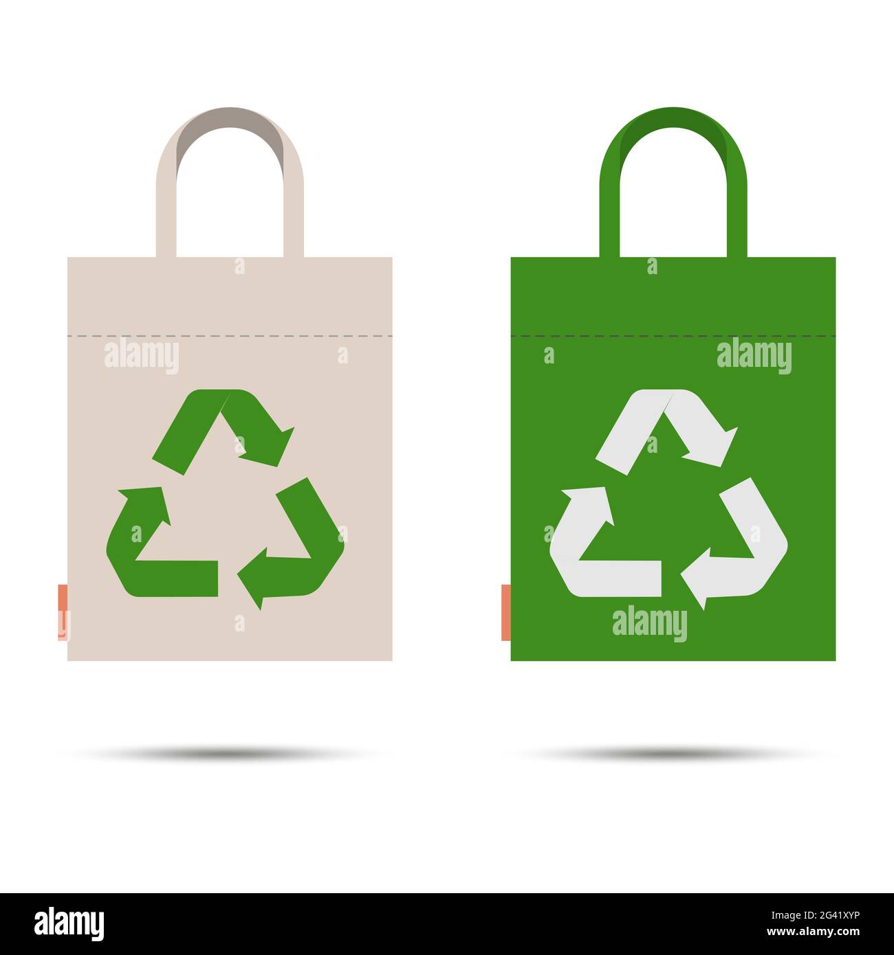 Öko-Beutel mit Recycling-Symbol. Isoliert auf weißem Hintergrund. Umweltschutz. Flacher Style. Umweltfreundliches Verpackungsdesign. Vektorgrafik Stock Vektor