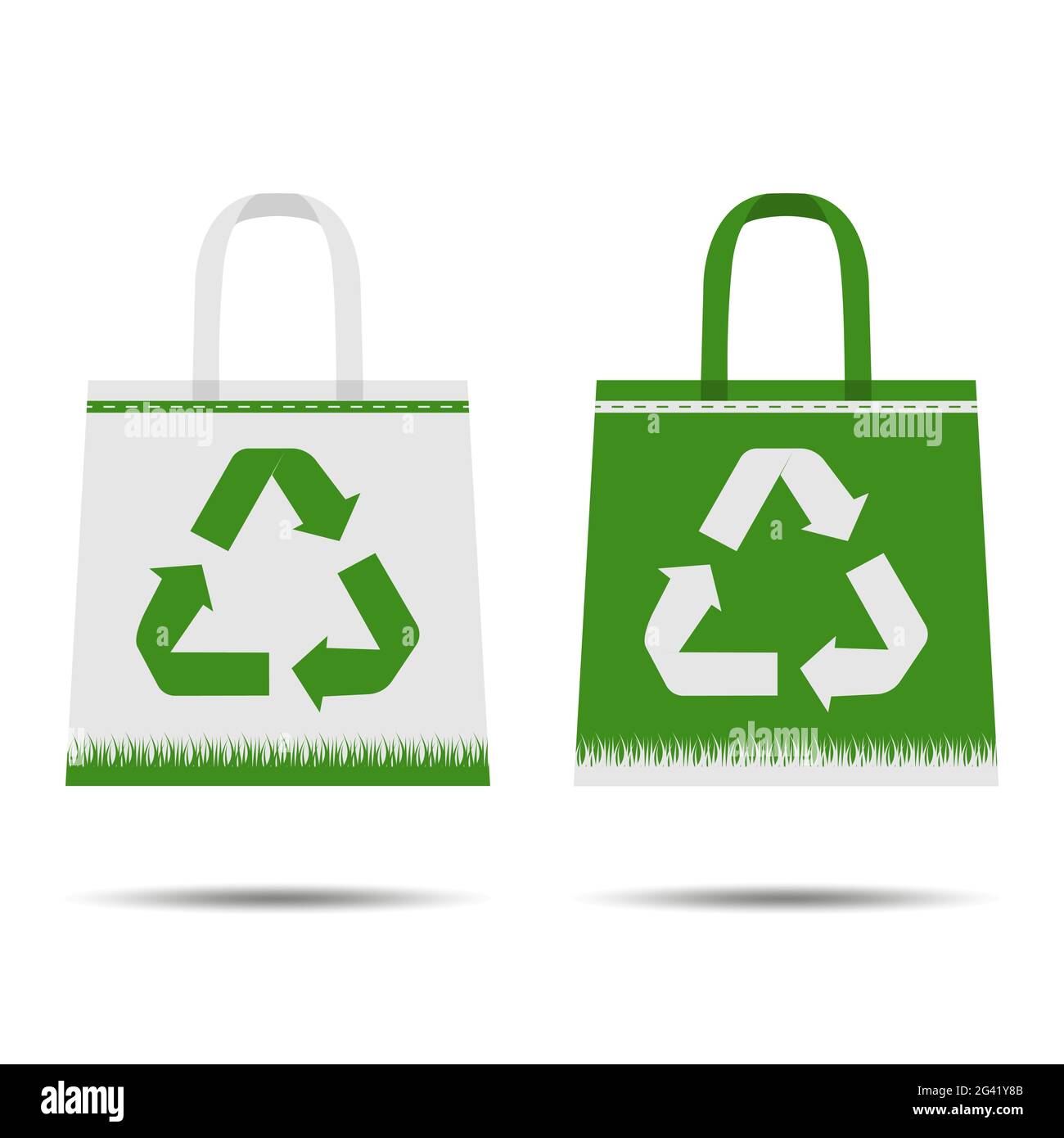 Öko-Beutel mit Recycling-Symbol. Isoliert auf weißem Hintergrund. Umweltschutz. Flacher Style. Umweltfreundliches Verpackungsdesign. Vektorgrafik Stock Vektor
