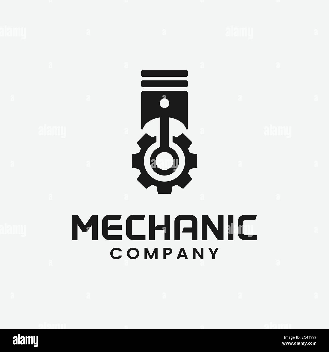 Getriebe und Kolben für Mechanic Logo Design Template. Geeignet für Kfz-Maschinen Wartung Engineering Transport Werkstatt Unternehmen Geschäft Stock Vektor