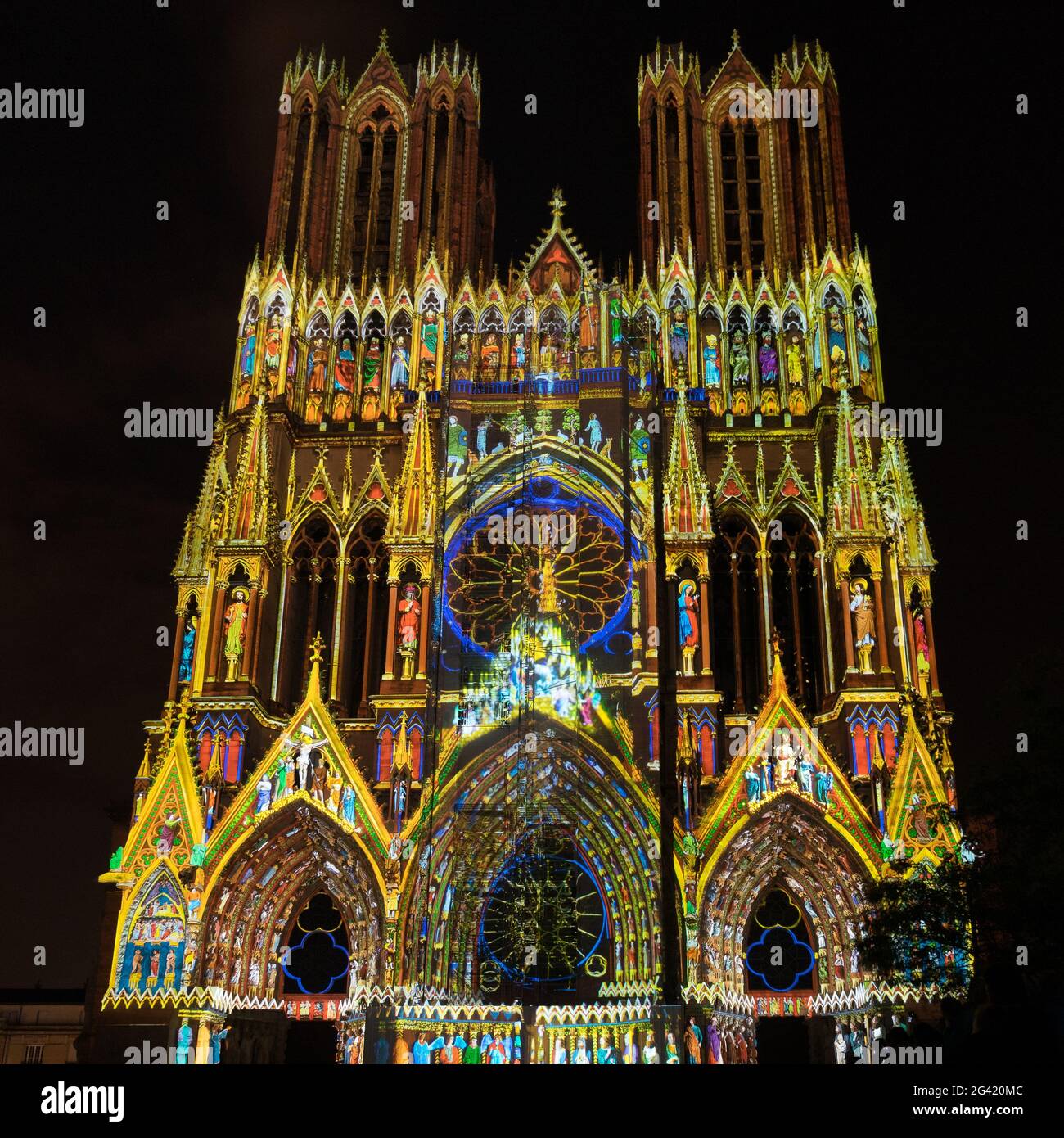 Lichtershow der Kathedrale von Reims in Reims Frankreich am 12. September 2015 Stockfoto