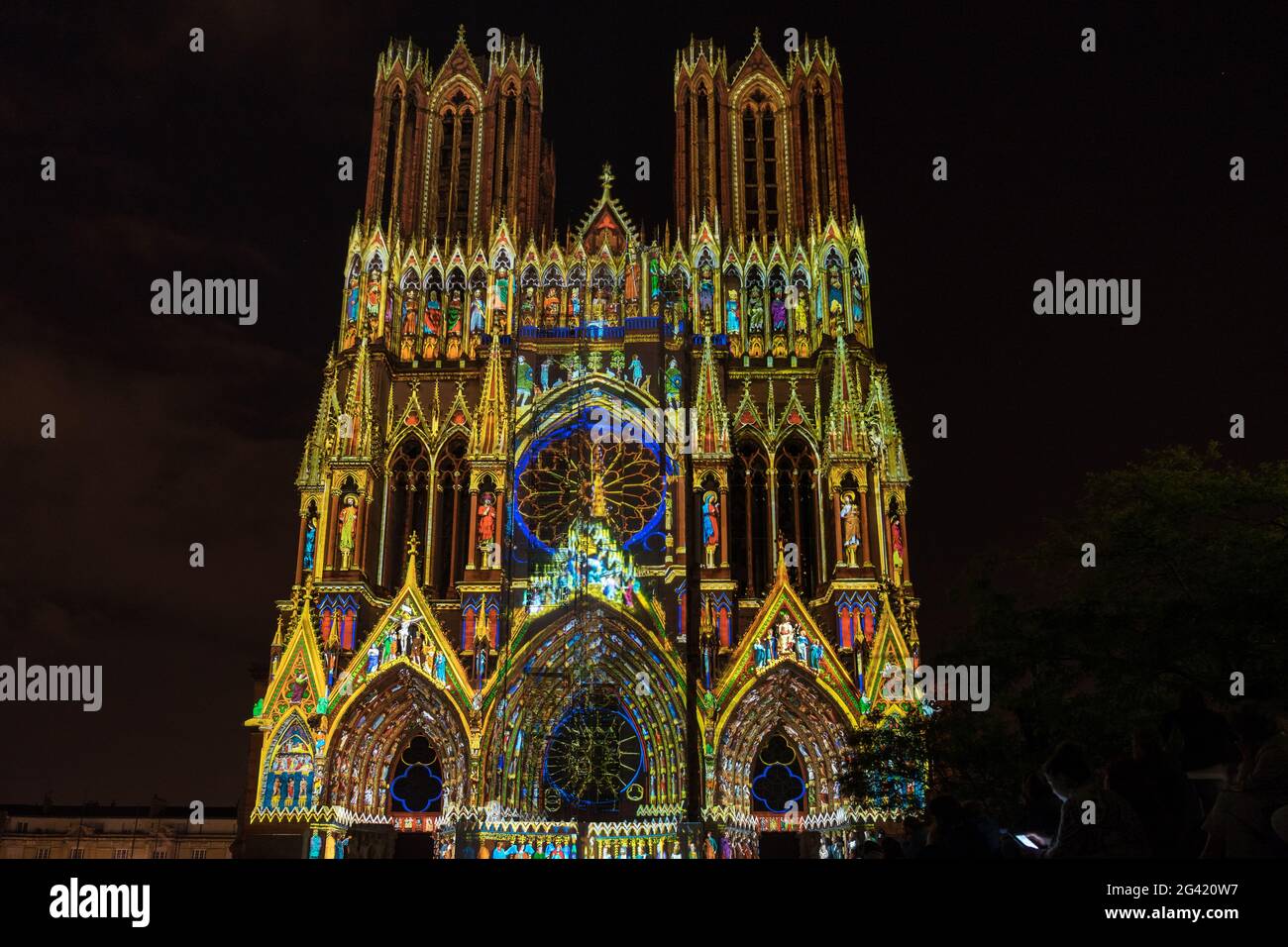 Lichtershow der Kathedrale von Reims in Reims Frankreich am 12. September 2015 Stockfoto